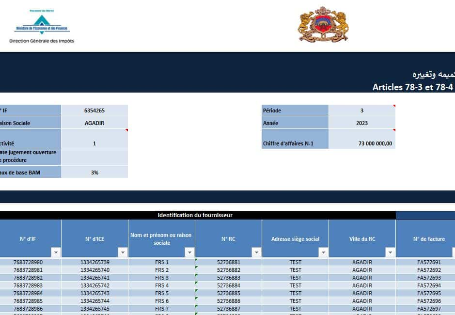 fichier xml excel de déclaration des délais de paiement au maroc - fichier xml